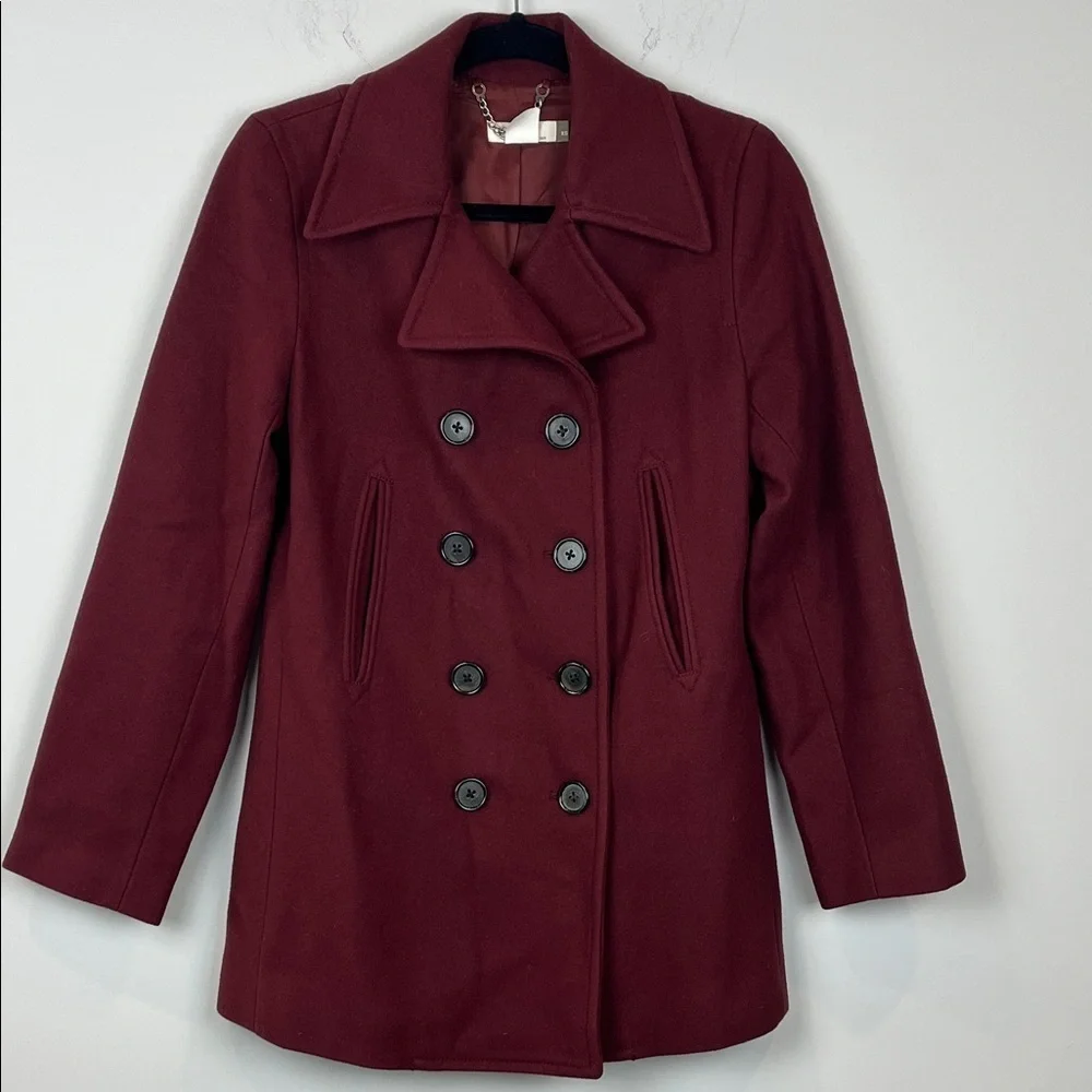 J. Crew Wool Double-Breasted Maroon Burgundy Pea Coat Women's Size XS